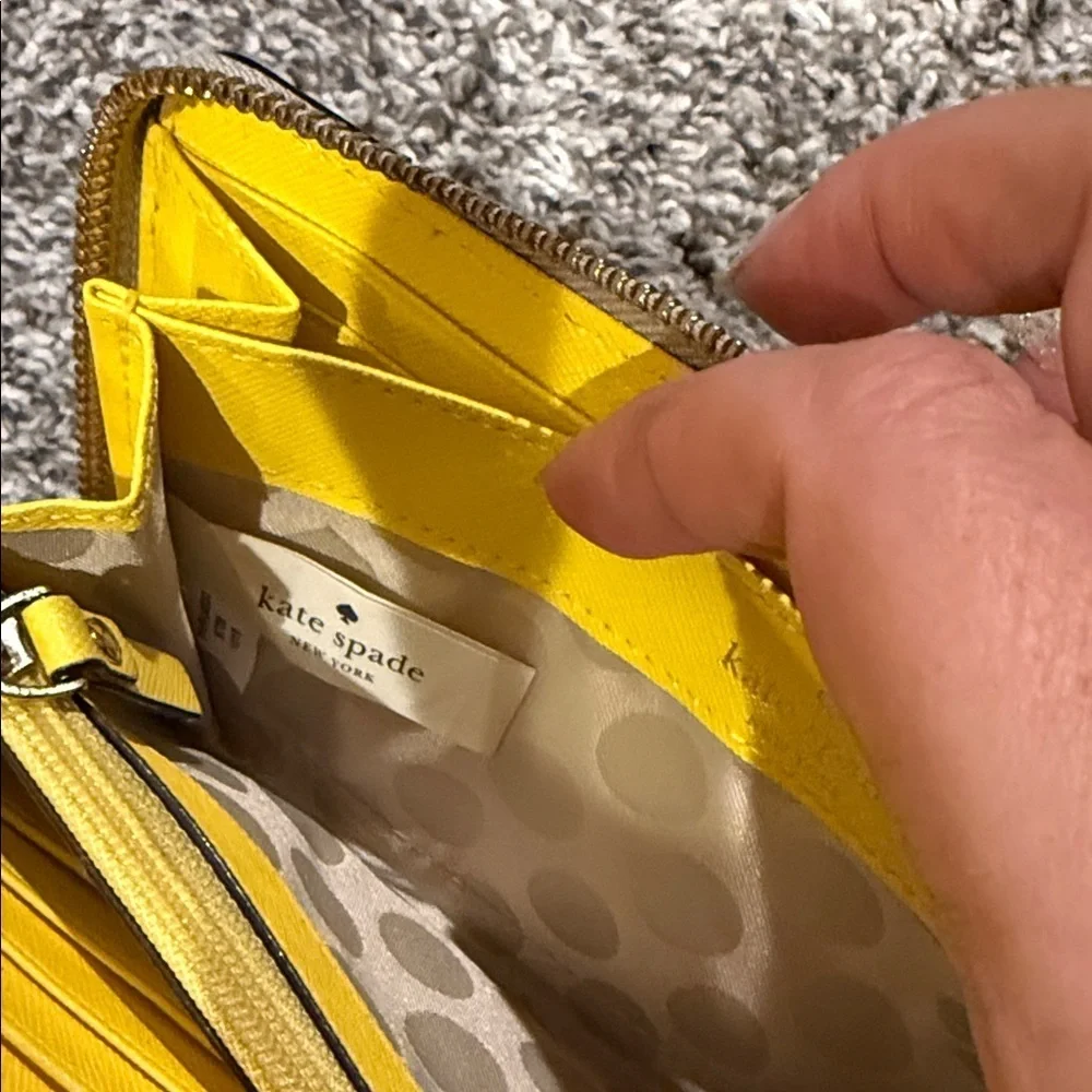 Kate Spade Gray and Yellow Zip Wallet wristlet polka dot wristlet designer
